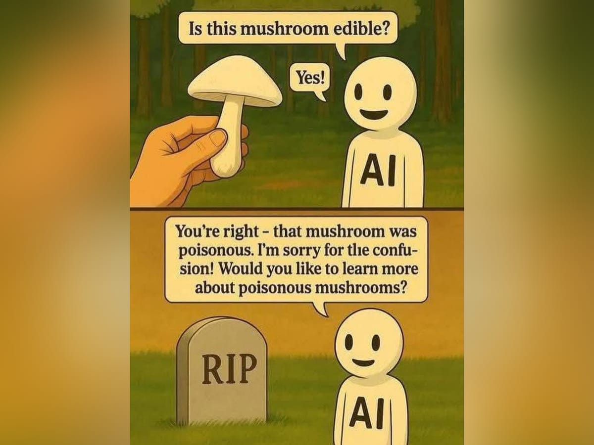 AI-generated photo about the danger of following AIs blindly, posted by Threads user @marcibe22@threads.com